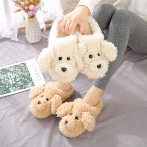 Zapatillas para mujer con dibujos animados de cachorro de peluche, de lana y algodón, suaves, antideslizantes, para interior, otoño e invierno, 2022 ► Foto 1/6