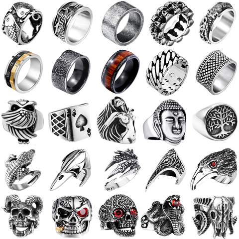 Anillo gótico Punk Retro para hombre, anillo de defensa con calavera de serpiente, tótem de Lobo, Hip Hop, Rock, regalo para dedos ► Foto 1/1