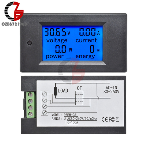 20A 50A 100A AC 80-260V DC 6,5-100 V LCD Digital del voltímetro del amperímetro de energía coche medidor de corriente de voltaje de 12V 24V 110V 220V ► Foto 1/6