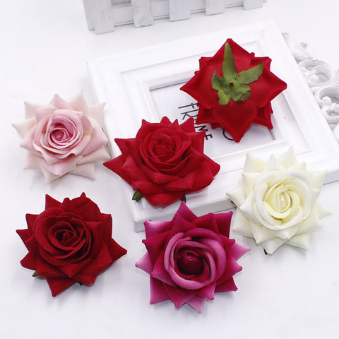 Uds 7cm de terciopelo de rosas de flores artificiales de la cabeza a mano hecho a mano DIY Scrapbooking el día de San Valentín decoración para fiesta de boda flores ► Foto 1/6