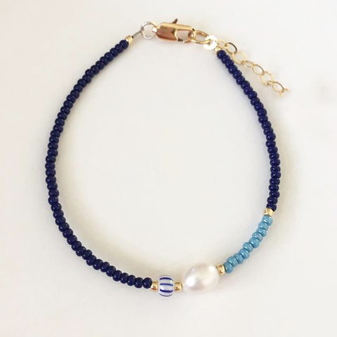 Pulsera de cuentas azules hecha a mano para hombre, accesorios para el brazo con perlas de agua dulce reales, brazalete de cuentas clásicas simples a la moda ► Foto 1/6