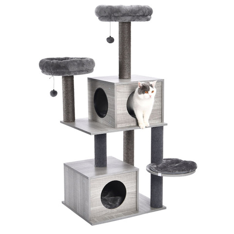 Rascador de madera maciza para gatos, torre de árbol para gatos, escalar, juguetes, diseño de muebles, entrega rápida, H166CM ► Foto 1/6