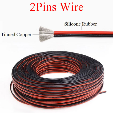 Cable de 2 pines de goma de silicona negra y roja, Cable eléctrico de alta temperatura con aislamiento Extra suave Doble núcleo, Cable de cobre para lámpara LED ► Foto 1/6