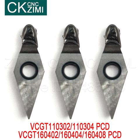 VCGT110302-VCGT110304 VCGT160402 VCGT160404 VCGT160408 PCD, inserción de diamante, herramientas de torneado CNC para cobre de aluminio, piedra y madera ► Foto 1/6