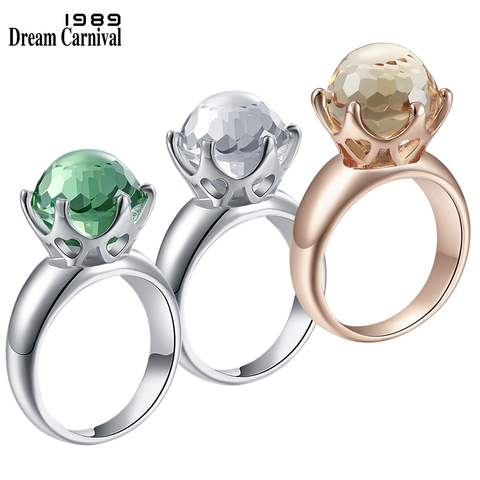 DreamCarnival 1989 nuevo corte especial solitario mujeres amor boda anillo verde champán blanco zirconia 6 gambas corona joyería WA11498W ► Foto 1/6