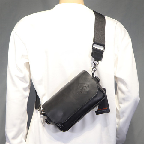 Bandolera de estilo coreano para hombre, bolso cruzado informal, pequeño de cuero negro, para teléfono diario ► Foto 1/6