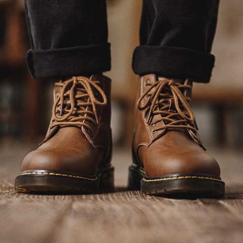 Maden-Botas de cuero para hombre, zapatos cálidos y cómodos para el invierno, botines Oxford para la nieve, para motocicleta ► Foto 1/6