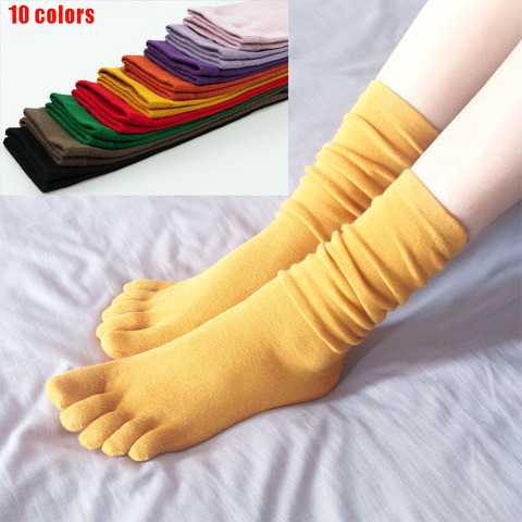 Calcetines largos de algodón con cinco dedos para mujer, calcetín informal Harajuku de Color púrpura y negro sólido por debajo de la rodilla ► Foto 1/6