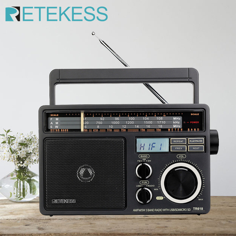 RETEKESS-Radio portátil TR618, receptor de Radio FM, AM, SW, con reproductor de MP3 Digital, altavoz grande de gran volumen y mango para garaje de casa ► Foto 1/1