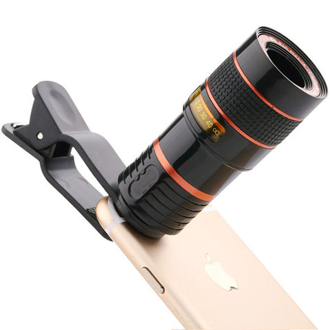 Telescopio Monocular de 8x18 Zoom para móvil, lente de cámara, Mini teleobjetivo Universal con pinza óptica, negro, para accesorios de teléfono ► Foto 1/1