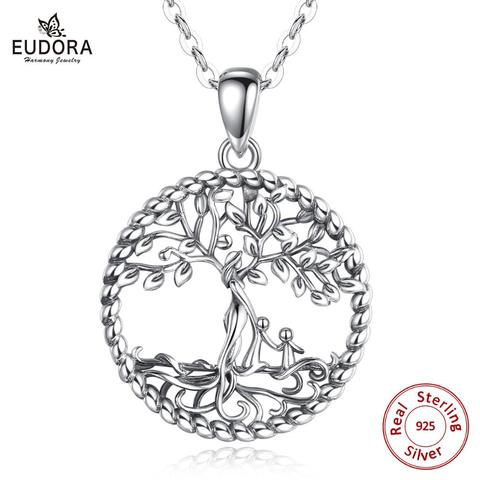 EUDORA colgante de árbol de la vida de Plata de Ley 925 COLLAR COLGANTE de plata mujeres y dos bebés joyería vintage, collar con caja de regalo ► Foto 1/6