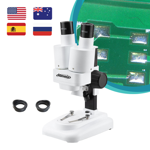 AOMEKIE-microscopio Binocular estéreo para niños, amplio campo de visión para soldadura PCB, herramienta reparación móvil, diapositivas, observación Mineral, regalo para niños, 20X ► Foto 1/6