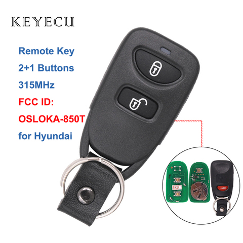 Keyecu mando a distancia Fob 2 + 1 botones 315MHz para Hyundai Tucson Santa Fe 2006 2007 2008 2009 2010 2011,FCC ID:OSLOKA-850T ► Foto 1/5