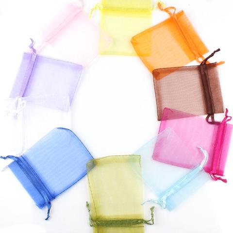 50 Uds. De bolsas de Organza de 7x9, 9x12, 10x15, embalaje de joyería, bolsas de regalo, compromiso, decoración para fiesta de boda embalaje con cordón ► Foto 1/6