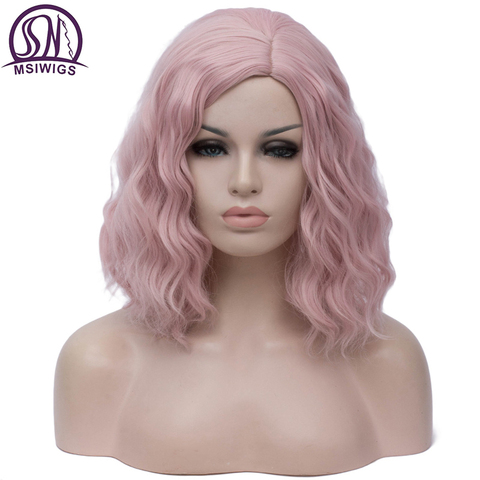 MSIWIGS-peluca rosa para mujer cabello sintético resistente al calor, corto, rizado, verde, blanco y negro, Cosplay, Bob ► Foto 1/6