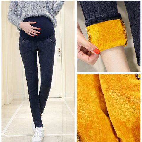 Pantalones vaqueros gruesos para mujeres embarazadas, Jeans de maternidad de lana de invierno, pantalones de maternidad de terciopelo ► Foto 1/6