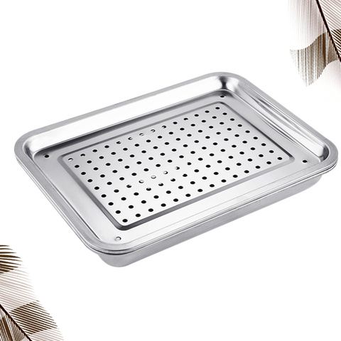 Bandeja rectangular de acero inoxidable para tazas de té, soporte hueco de estilo japonés para el hogar (36x27cm) ► Foto 1/6