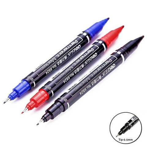 3 unids/set doble marcador permanente de Punta negro/azul/impermeable rojo punta fina marcador bolígrafo para la escuela suministros de oficina estudiante papelería ► Foto 1/6