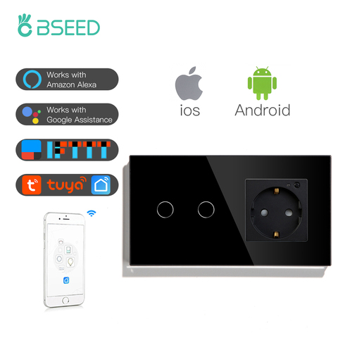BSEED UE enchufe estándar Wifi inteligente Interruptor táctil negro oro blanco Panel de vidrio de cristal interruptor 1 2 3 banda de trabajo con la Tuya. ► Foto 1/6