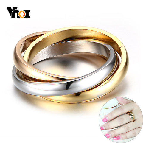 Vnox clásico 3 rondas anillo conjuntos mujeres acero inoxidable de compromiso de boda de mujer dedo de la joyería ► Foto 1/6