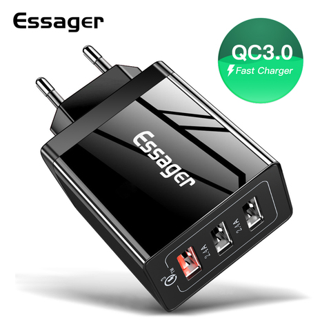 Essager Quick Charge 3.0 cargador USB 30 W QC3.0 QC Turbo portatil cargador usb multiple para One plus 6t huawei p20 pro Mate 20 Lite Xiaomi mi max 3 mi 9 enchufe cargadores USB pared rapido de celular movil android ► Foto 1/6