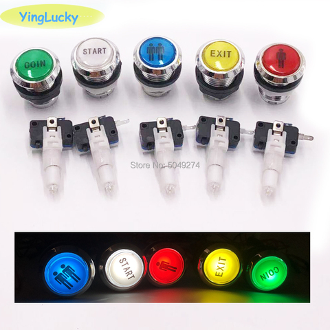 Botón de Arcade de 1 P y 2 P, botón de moneda de 33mm, cristal brillante de 12V, botones de empuje con LED, Cable de 2 pines, Cabnet de Arcade, botón de cero retardo ► Foto 1/6