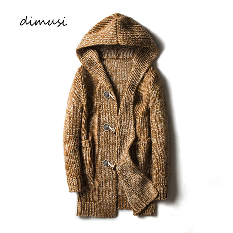 DIMUSI-suéteres largos de punto para hombre, abrigos con capucha, cárdigan informal de punto ajustada, chaquetas, ropa de invierno ► Foto 1/6