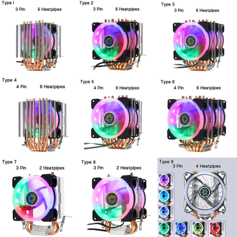 Disipador de calor del ventilador de la CPU 2/4/6 tubo de calor de cobre 3/4Pin RGB ventilador refrigerador para Intel 775/1150/1151/1155/1156/1366/2011 AMD toda la plataforma ► Foto 1/6