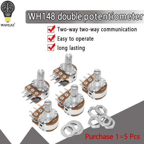 5 uds. De eje de 6 pines B1K B2K B5K B10K B20K B50K B100K B500K B1M, potenciómetro WH148 1K 2K 5K 10K 20K 50K 100K 500K 1M ► Foto 1/6
