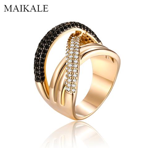 MAIKALE-anillos grandes de lujo para mujer, Gema de oro de circonia negra, banda de boda, accesorios de joyería para fiesta, regalos Punk ► Foto 1/1