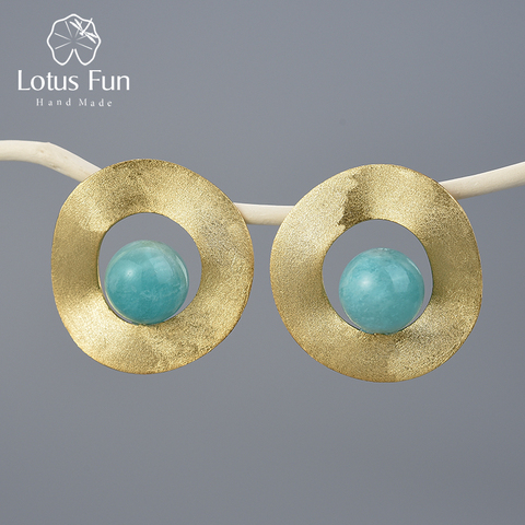 Lotus Fun-pendientes de oro de 18 quilates con gemas naturales, joyería fina hecha a mano, con cierre de tuerca, irregular, estilo minimalista, Plata de Ley 925 auténtica ► Foto 1/6