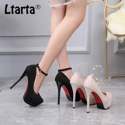 LTARTA-zapatos de tacón alto con plataforma para mujer, calzado Sexy para discoteca, impermeable, boca poco profunda, ante, punta redonda, con correa, ZSH, 2022 ► Foto 1/6