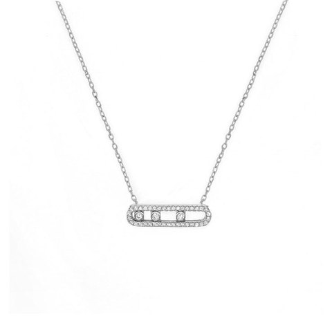 Plata de Ley 925 auténtica de moda francesa para mujer, pulsera con tres piedras movidas, CZ transparente, collar de joyería de mujer ► Foto 1/4