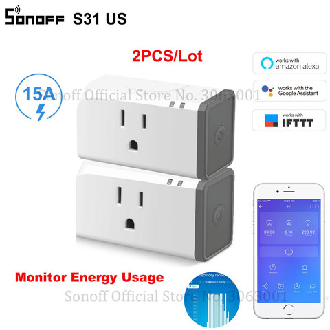 2 uds SONOFF S31 US Mini enchufe Wifi 15A toma de corriente de potencia inteligente interruptor temporizador enchufe consumo de energía medir Monitor uso de energía ► Foto 1/6