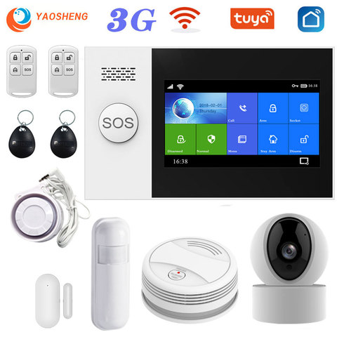 Sistema de alarma de seguridad para el hogar Kit de alarmas inteligentes PG107, 3G, TUYA, Control por aplicación Smartlife con cámara IP, Detector de humo, Wifi ► Foto 1/6