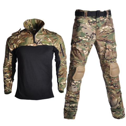 Pantalones de combate tácticos militares para hombre con rodilleras Airsoft  senderismo pantalones camuflaje