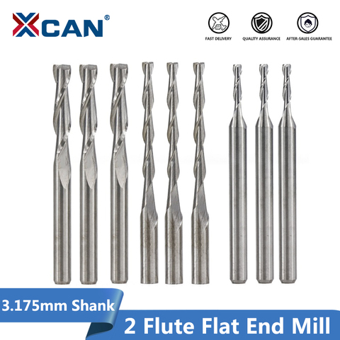 XCAN 10 piezas 1mm 2 molinos de extremo de flauta espiral CNC enrutador Bit para grabado con 4mm de longitud de corte cortador de fresado plano 3.175 vástago ► Foto 1/6