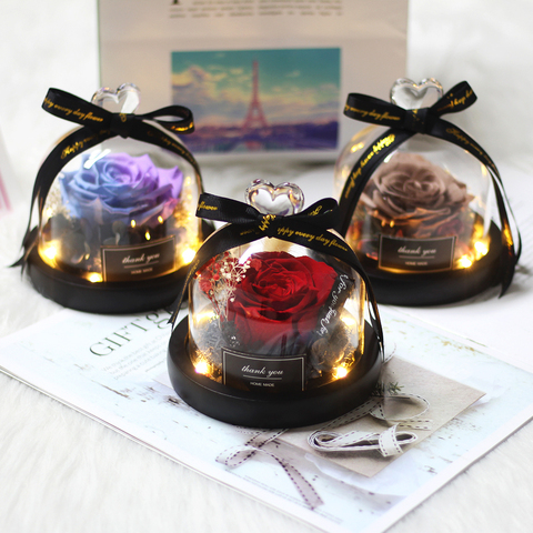 Belleza y la Bestia preservada San Valentín exclusivo en cúpula de cristal con luces flor de Rosa Real eterno regalo del día de Navidad ► Foto 1/6