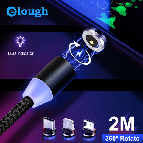Elough 360 LED Cable de carga magnética para iPhone XR XS MAX X 8 7 6 Plus cargador magnético para teléfono móvil cable Micro USB tipo C Cable ► Foto 1/6