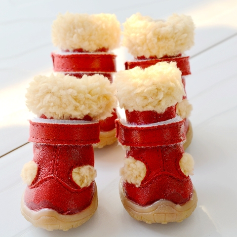 Zapatos de invierno para la nieve para perros, cálidos, 4 unidades/juego, antideslizantes, pequeña mascota, calzado Animal con piel de Chihuahua, botas ► Foto 1/6