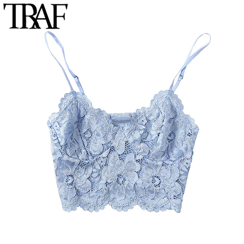 TRAF-Bralette de encaje para mujer, Top corto sin mangas Vintage con Espalda descubierta, Tirantes finos ajustables, Tops Chic ► Foto 1/6