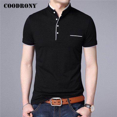 COODRONY de marca de verano Camiseta de manga corta de algodón de los hombres Tee camisa hombre Casual de negocios de cuello camiseta, ropa para hombres, C5100S ► Foto 1/6