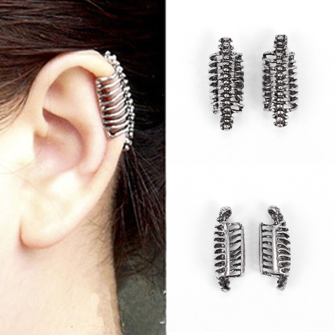 2 uds. De pendientes con Clip gótico, estilo Retro europeo y americano, con personalidad, Punk, Calavera columna vertebral, pendiente de oreja sin perforaciones ► Foto 1/6