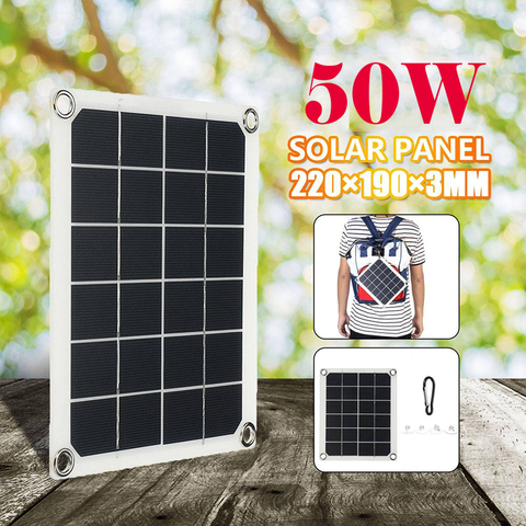 50W Panel Solar portátil de 5V USB Dual 2A batería Cargador Solar para teléfono de cargador de coche para teléfono de coche RV barco yate de Camping ► Foto 1/6