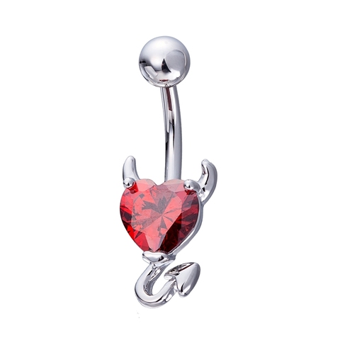 Love & Annie-Colgante para ombligo para mujer, anillos con botón del vientre, Corazón del diablo, Circonia cúbica roja, Piercing para el vientre, acero inoxidable, joyería para el cuerpo, regalo para mujer ► Foto 1/6