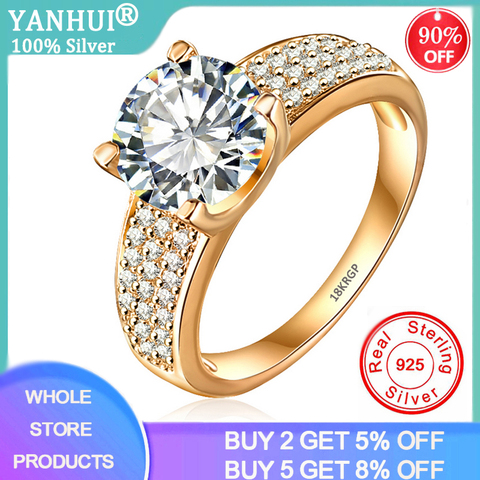 YANHUI-anillo solitario de oro amarillo sólido para mujer, sortija de boda de diamante de laboratorio de 18K RGP, joyería de plata 925 ► Foto 1/6