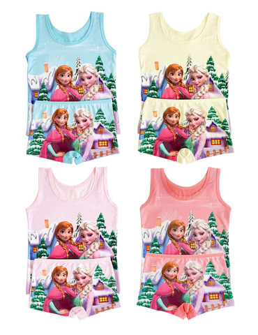 Disney-Conjunto de ropa de Frozen para niñas, Top y bragas, pijamas para niños, ropa de dormir con chaleco de 2 a 5T, traje de princesa de Disney, Elsa y Anna ► Foto 1/6