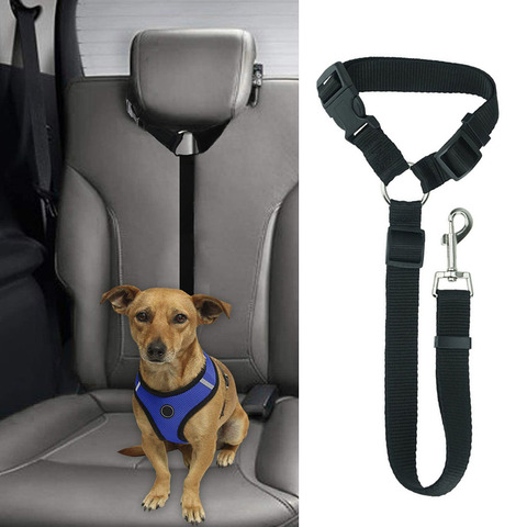 Cinturón de seguridad para perro y gato, correa de reposacabezas de coche con restricción ajustable de nailon para perros, cinturones de seguridad para vehículos, arnés, accesorios para mascotas ► Foto 1/6