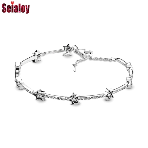 Seialoy, nuevo brazalete de estrella del cielo de cristal brillante de tamaño ajustable, pulseras para mujeres, hombres, Color plata, brazalete de niño y niña ► Foto 1/6