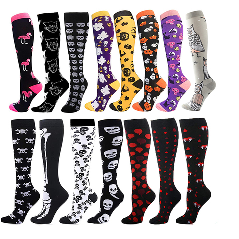 Calcetines de compresión para hombre y mujer, deportes al aire libre, de Halloween Serie, animales, flamenco, tiburón, mono, gato, huesos, medias elásticas de presión ► Foto 1/6